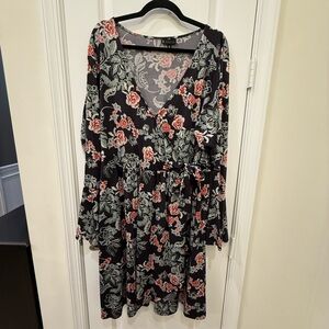 Bobeau Black Floral Long Sleeve Dress